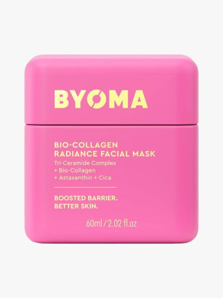 Byoma Bio-Collagen Radiance Facial Mask in branded component on a light gray background